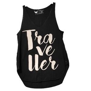 UBelong Tank Top Traveler Spellout Graphic Print Supima Cotton Black Womens L